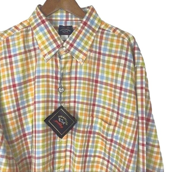 NEW $269 Paul & Shark Shirt! 2XB Colorful Plaid Red Orange Green Blue ITALY - Picture 1 of 1